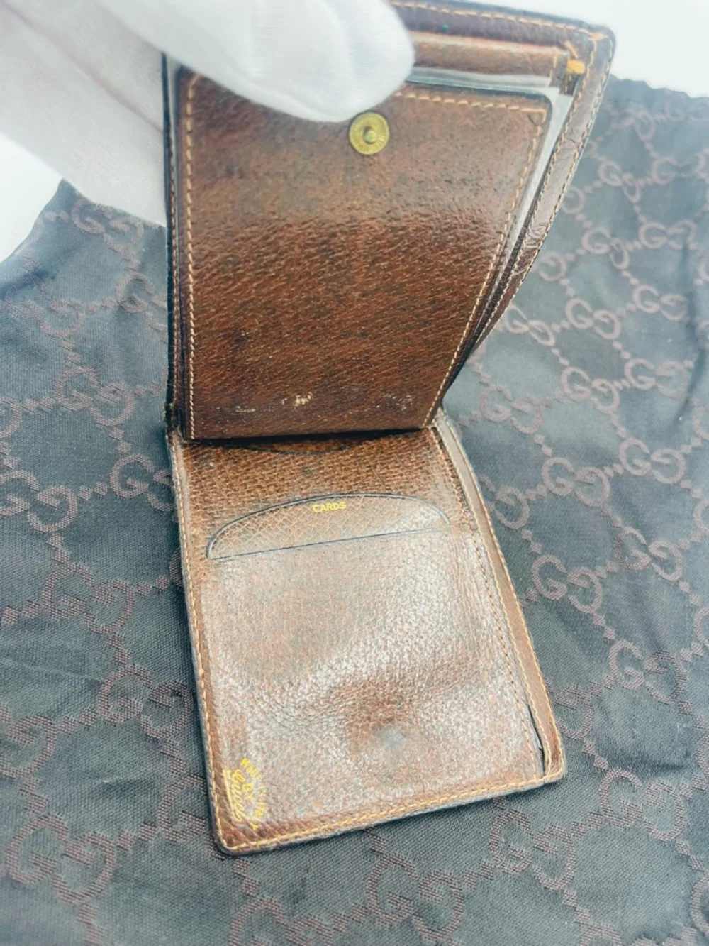 Gucci Beige Monogram Canvas Bifold Wallet with Brown Trim